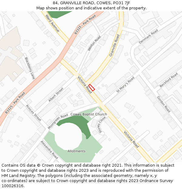 84, GRANVILLE ROAD, COWES, PO31 7JF: Location map and indicative extent of plot