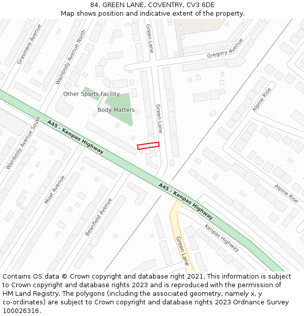 84, GREEN LANE, COVENTRY, CV3 6DE: Location map and indicative extent of plot