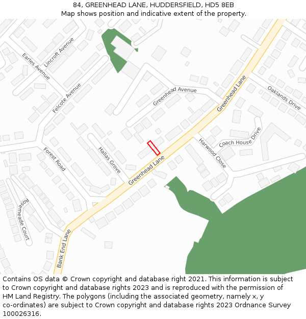 84, GREENHEAD LANE, HUDDERSFIELD, HD5 8EB: Location map and indicative extent of plot