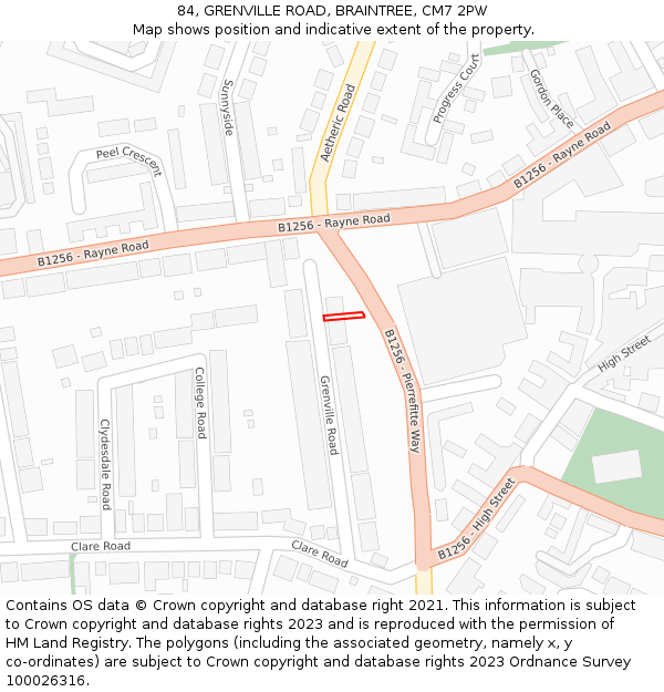 84, GRENVILLE ROAD, BRAINTREE, CM7 2PW: Location map and indicative extent of plot