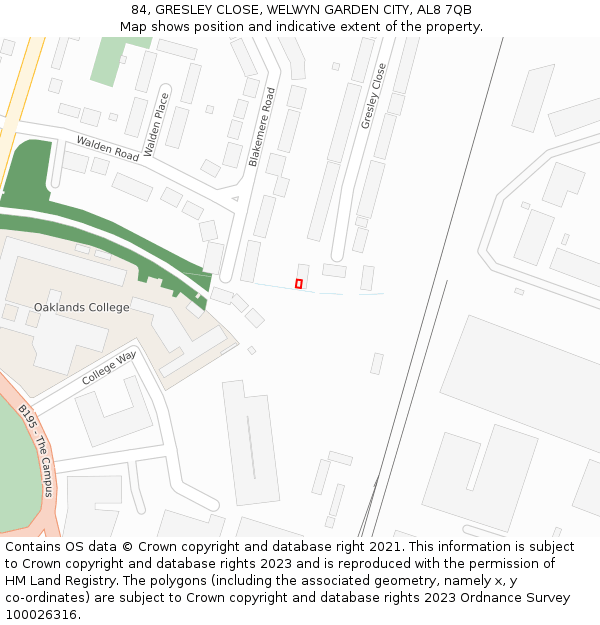 84, GRESLEY CLOSE, WELWYN GARDEN CITY, AL8 7QB: Location map and indicative extent of plot