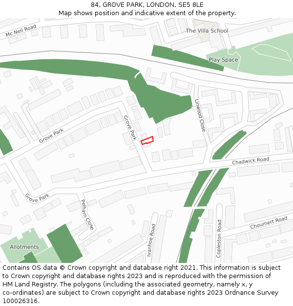 84, GROVE PARK, LONDON, SE5 8LE: Location map and indicative extent of plot