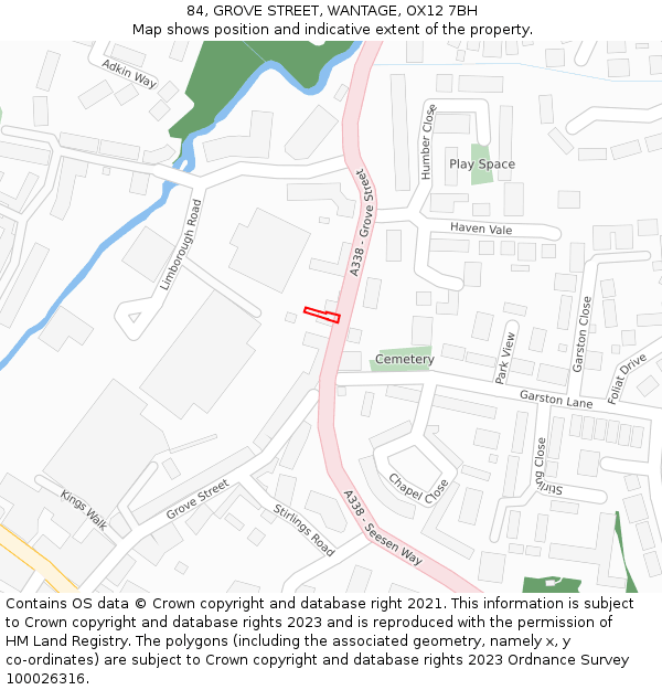 84, GROVE STREET, WANTAGE, OX12 7BH: Location map and indicative extent of plot