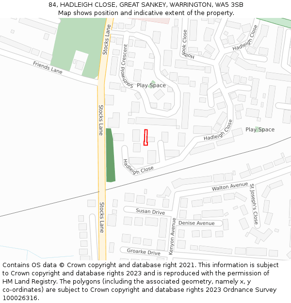 84, HADLEIGH CLOSE, GREAT SANKEY, WARRINGTON, WA5 3SB: Location map and indicative extent of plot