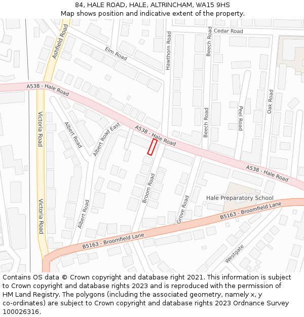 84, HALE ROAD, HALE, ALTRINCHAM, WA15 9HS: Location map and indicative extent of plot