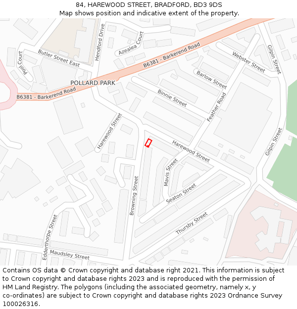 84, HAREWOOD STREET, BRADFORD, BD3 9DS: Location map and indicative extent of plot