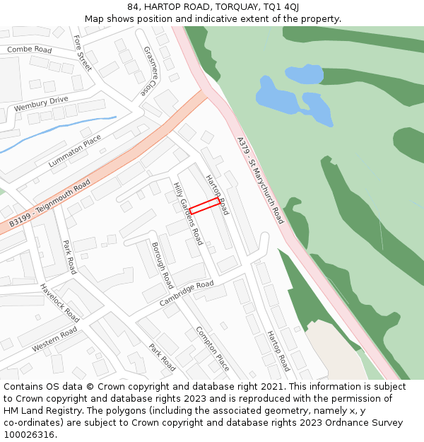 84, HARTOP ROAD, TORQUAY, TQ1 4QJ: Location map and indicative extent of plot