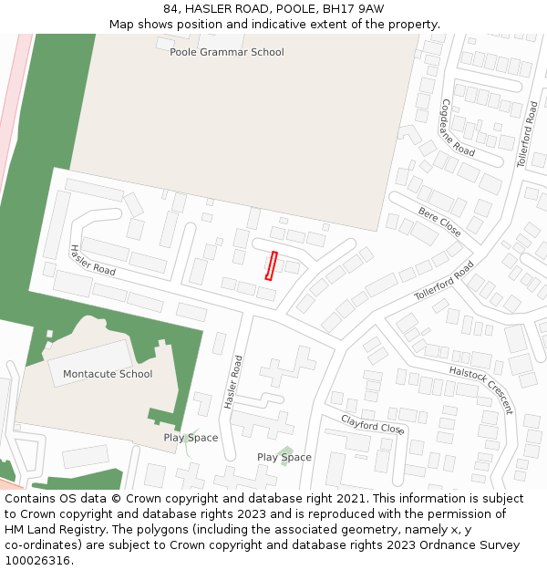 84, HASLER ROAD, POOLE, BH17 9AW: Location map and indicative extent of plot