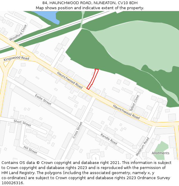 84, HAUNCHWOOD ROAD, NUNEATON, CV10 8DH: Location map and indicative extent of plot
