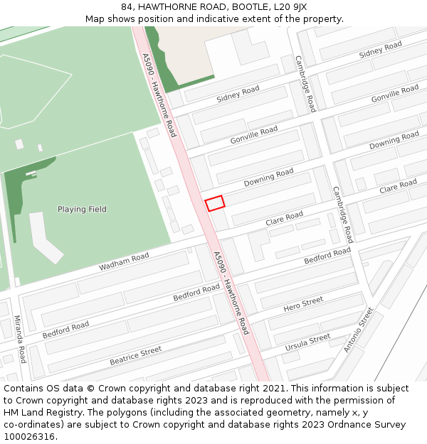 84, HAWTHORNE ROAD, BOOTLE, L20 9JX: Location map and indicative extent of plot
