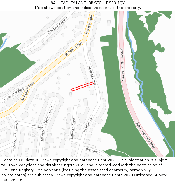 84, HEADLEY LANE, BRISTOL, BS13 7QY: Location map and indicative extent of plot