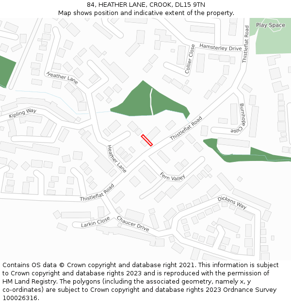 84, HEATHER LANE, CROOK, DL15 9TN: Location map and indicative extent of plot