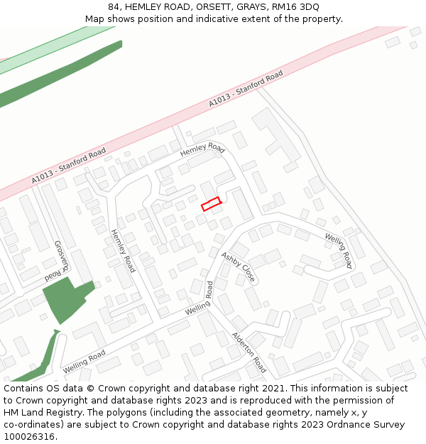 84, HEMLEY ROAD, ORSETT, GRAYS, RM16 3DQ: Location map and indicative extent of plot
