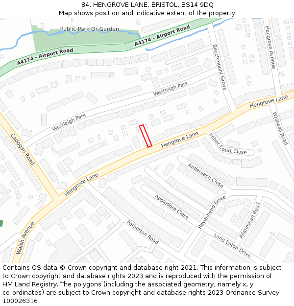 84, HENGROVE LANE, BRISTOL, BS14 9DQ: Location map and indicative extent of plot