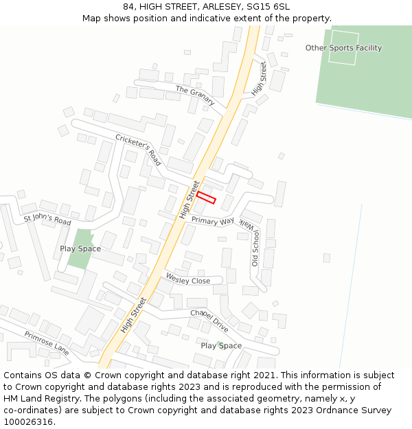84, HIGH STREET, ARLESEY, SG15 6SL: Location map and indicative extent of plot
