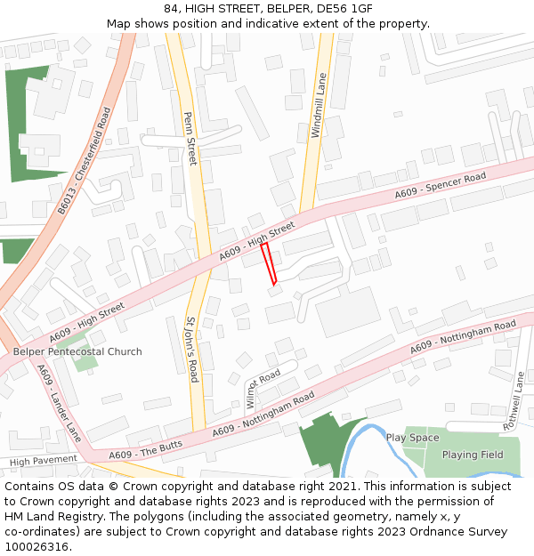 84, HIGH STREET, BELPER, DE56 1GF: Location map and indicative extent of plot
