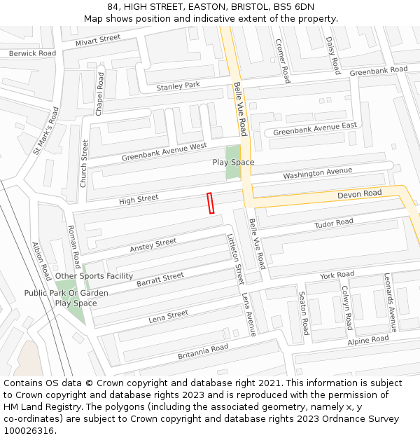 84, HIGH STREET, EASTON, BRISTOL, BS5 6DN: Location map and indicative extent of plot