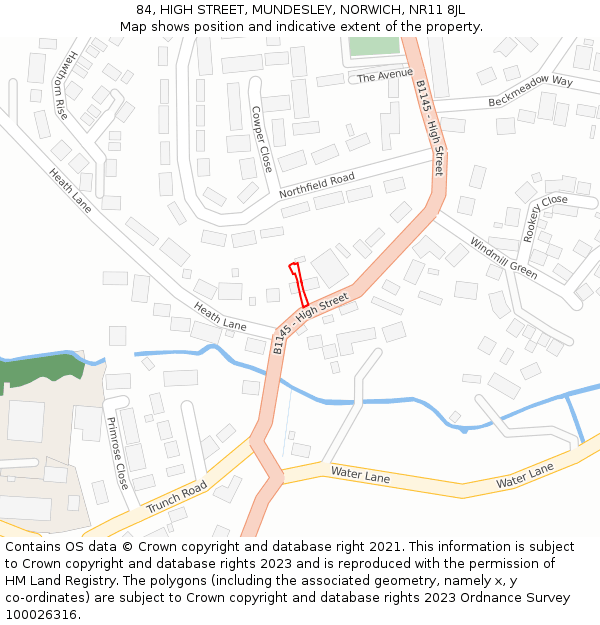 84, HIGH STREET, MUNDESLEY, NORWICH, NR11 8JL: Location map and indicative extent of plot