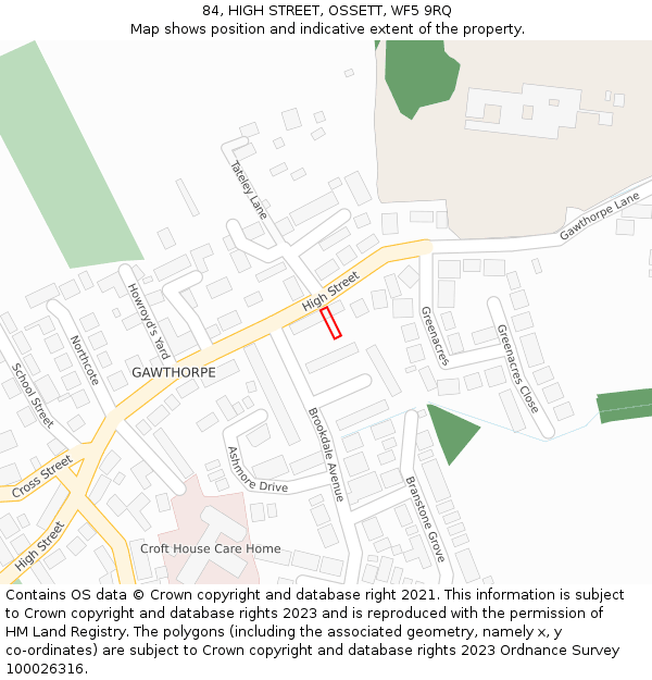 84, HIGH STREET, OSSETT, WF5 9RQ: Location map and indicative extent of plot