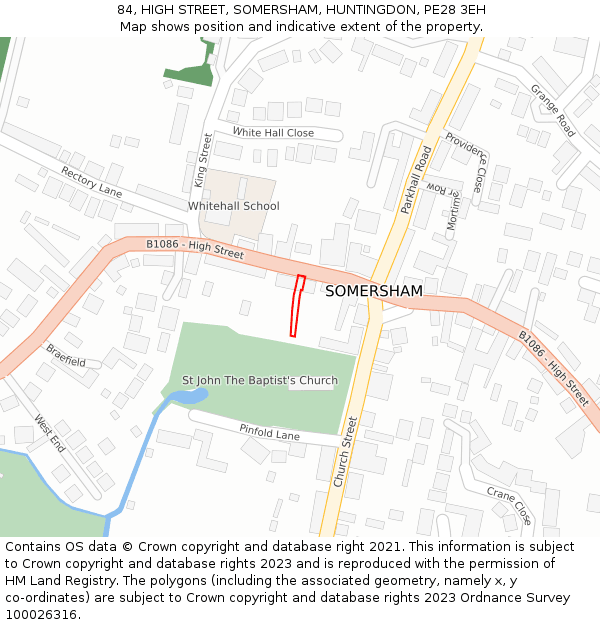 84, HIGH STREET, SOMERSHAM, HUNTINGDON, PE28 3EH: Location map and indicative extent of plot