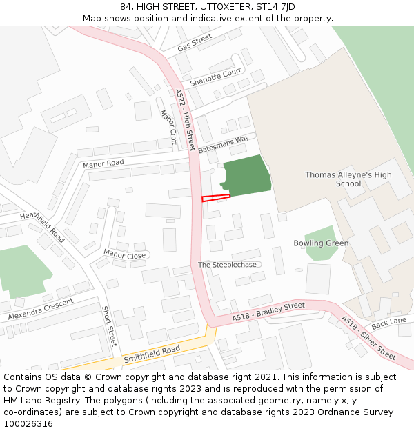 84, HIGH STREET, UTTOXETER, ST14 7JD: Location map and indicative extent of plot