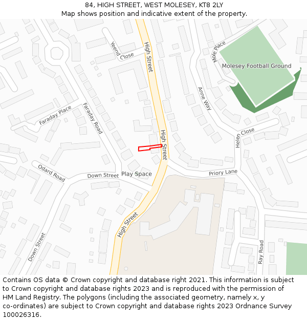 84, HIGH STREET, WEST MOLESEY, KT8 2LY: Location map and indicative extent of plot