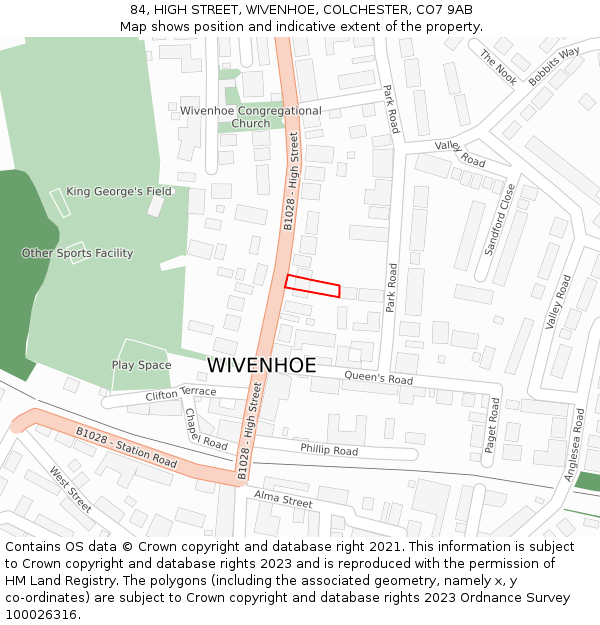 84, HIGH STREET, WIVENHOE, COLCHESTER, CO7 9AB: Location map and indicative extent of plot