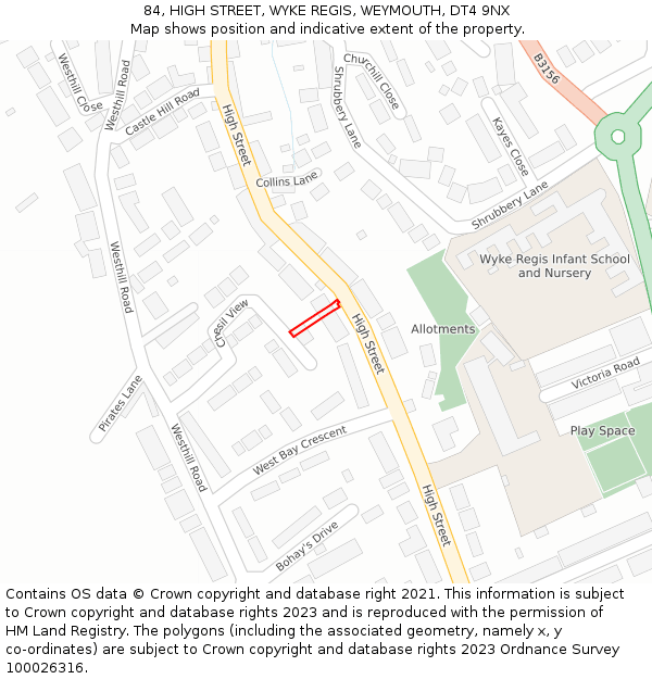 84, HIGH STREET, WYKE REGIS, WEYMOUTH, DT4 9NX: Location map and indicative extent of plot