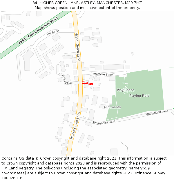 84, HIGHER GREEN LANE, ASTLEY, MANCHESTER, M29 7HZ: Location map and indicative extent of plot