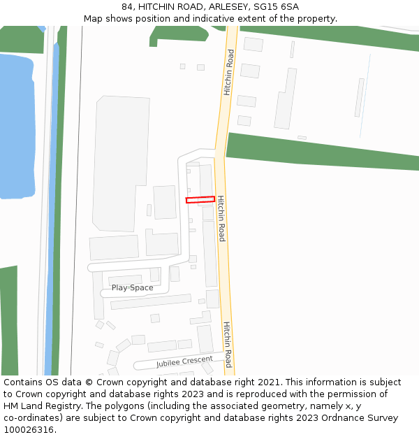 84, HITCHIN ROAD, ARLESEY, SG15 6SA: Location map and indicative extent of plot