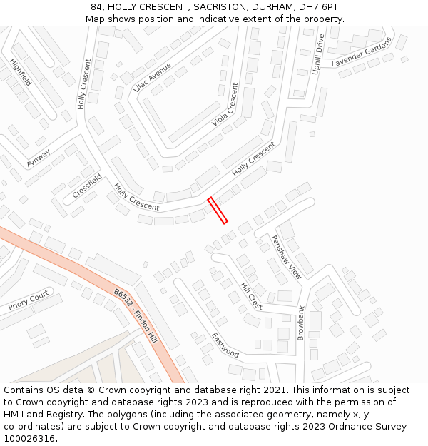 84, HOLLY CRESCENT, SACRISTON, DURHAM, DH7 6PT: Location map and indicative extent of plot