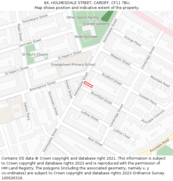 84, HOLMESDALE STREET, CARDIFF, CF11 7BU: Location map and indicative extent of plot