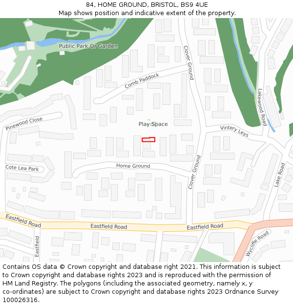84, HOME GROUND, BRISTOL, BS9 4UE: Location map and indicative extent of plot
