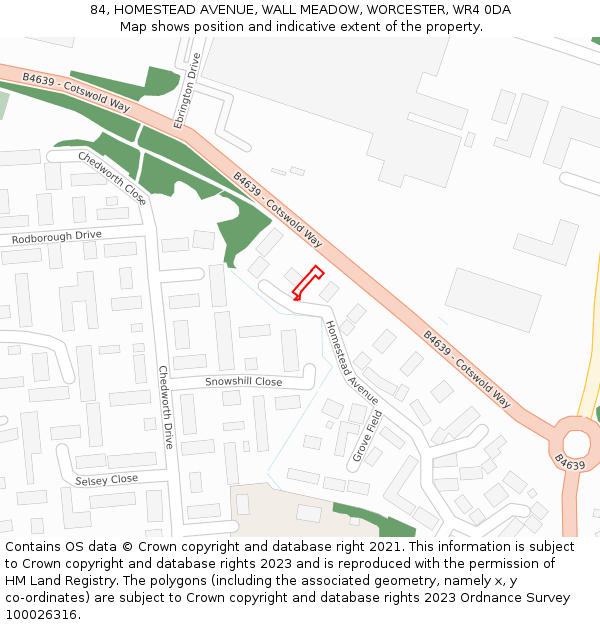 84, HOMESTEAD AVENUE, WALL MEADOW, WORCESTER, WR4 0DA: Location map and indicative extent of plot