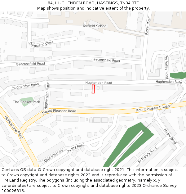84, HUGHENDEN ROAD, HASTINGS, TN34 3TE: Location map and indicative extent of plot