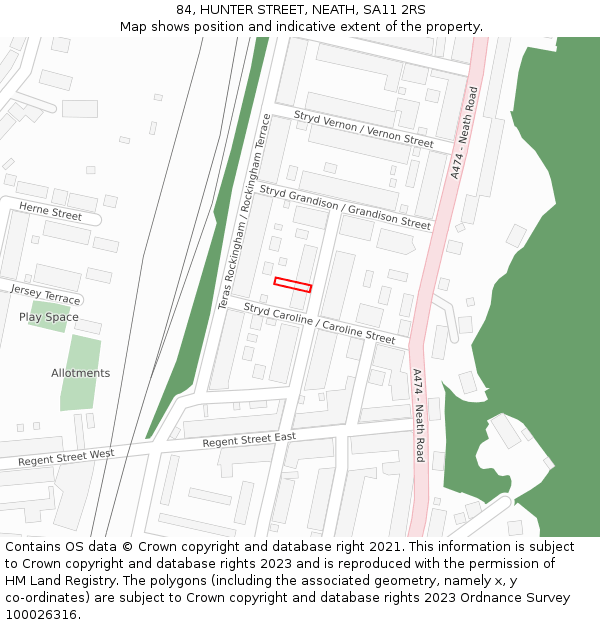 84, HUNTER STREET, NEATH, SA11 2RS: Location map and indicative extent of plot
