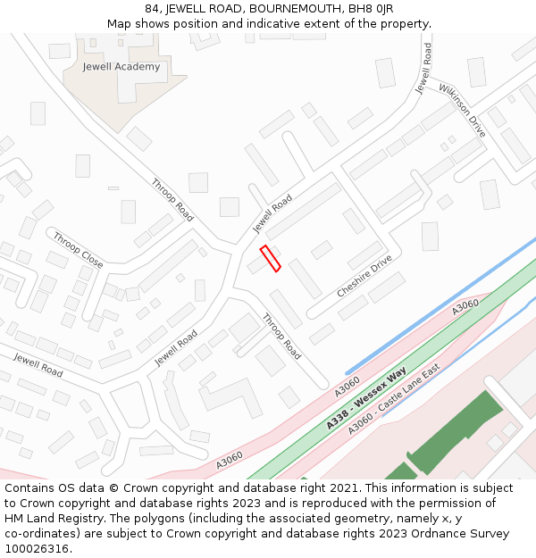84, JEWELL ROAD, BOURNEMOUTH, BH8 0JR: Location map and indicative extent of plot