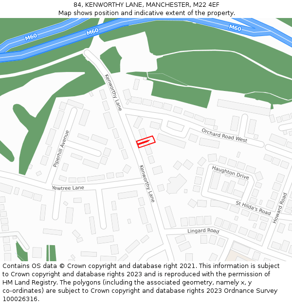 84, KENWORTHY LANE, MANCHESTER, M22 4EF: Location map and indicative extent of plot
