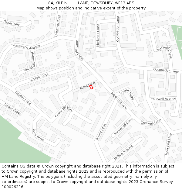 84, KILPIN HILL LANE, DEWSBURY, WF13 4BS: Location map and indicative extent of plot