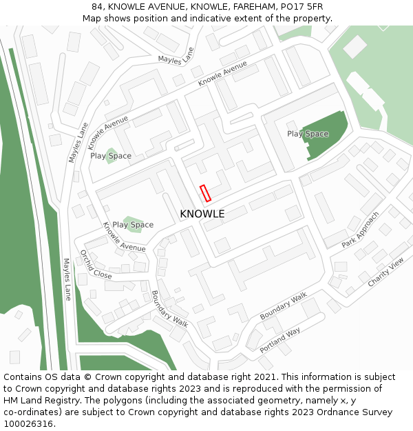 84, KNOWLE AVENUE, KNOWLE, FAREHAM, PO17 5FR: Location map and indicative extent of plot