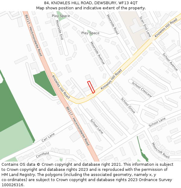 84, KNOWLES HILL ROAD, DEWSBURY, WF13 4QT: Location map and indicative extent of plot