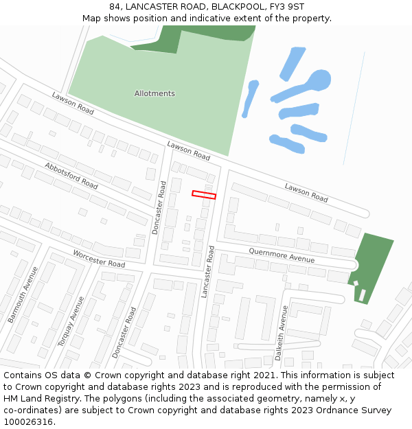 84, LANCASTER ROAD, BLACKPOOL, FY3 9ST: Location map and indicative extent of plot