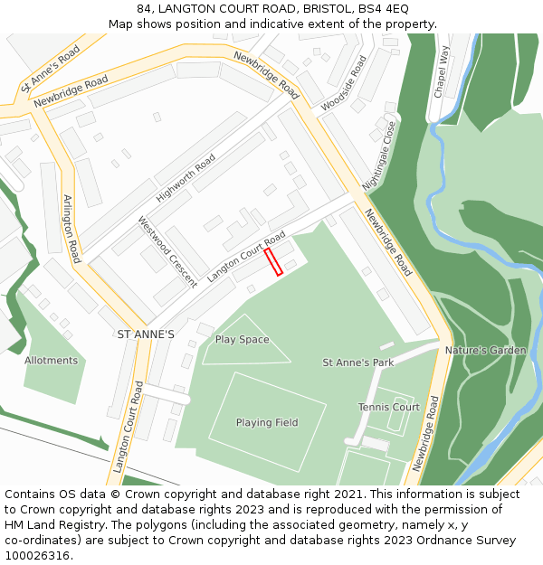 84, LANGTON COURT ROAD, BRISTOL, BS4 4EQ: Location map and indicative extent of plot
