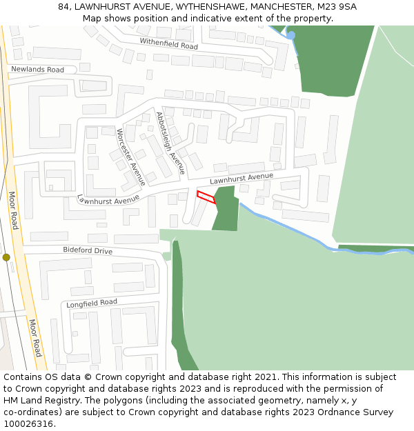 84, LAWNHURST AVENUE, WYTHENSHAWE, MANCHESTER, M23 9SA: Location map and indicative extent of plot