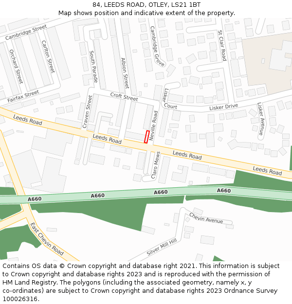 84, LEEDS ROAD, OTLEY, LS21 1BT: Location map and indicative extent of plot