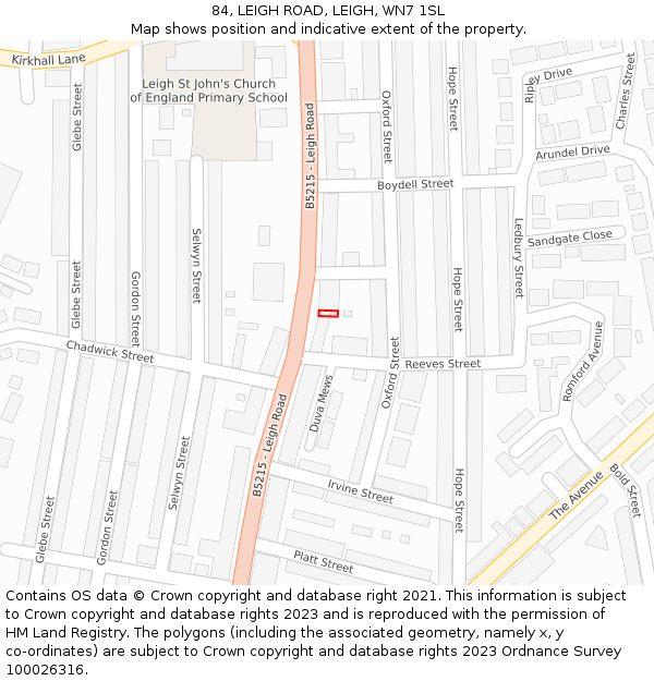 84, LEIGH ROAD, LEIGH, WN7 1SL: Location map and indicative extent of plot