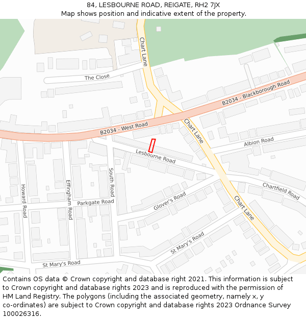 84, LESBOURNE ROAD, REIGATE, RH2 7JX: Location map and indicative extent of plot