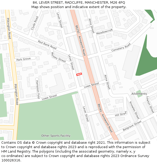 84, LEVER STREET, RADCLIFFE, MANCHESTER, M26 4PQ: Location map and indicative extent of plot