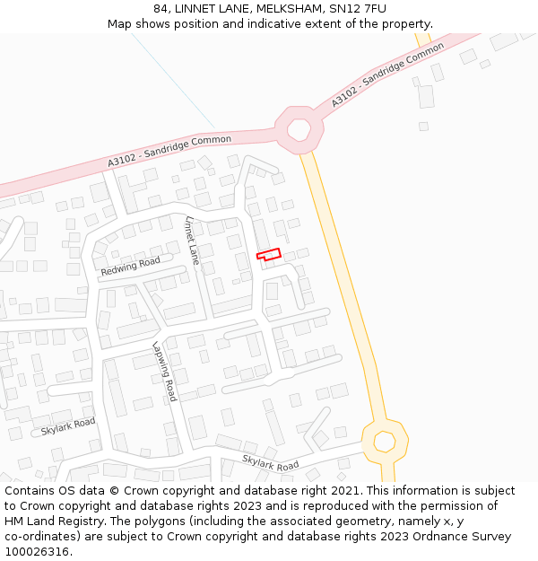 84, LINNET LANE, MELKSHAM, SN12 7FU: Location map and indicative extent of plot