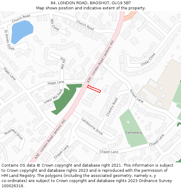 84, LONDON ROAD, BAGSHOT, GU19 5BT: Location map and indicative extent of plot